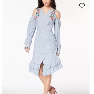 XOXO Floral Embroidered Wrap Dress Sz Large Blue/White Stripes. Cottage-core